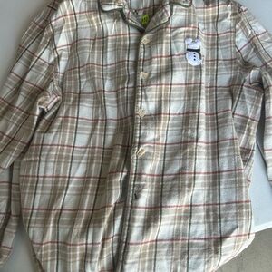 Plaid Button-Up Shirt with Snowman Patch